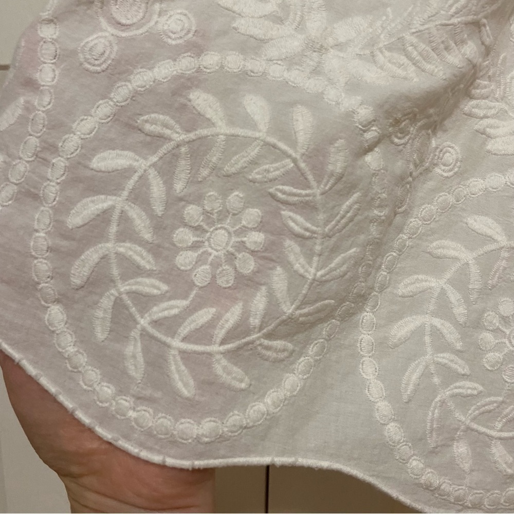 Madewell Embroidered Apron Ruffle Dress White Lace Criss Cross Back Size 10 - Picture 8 of 13
